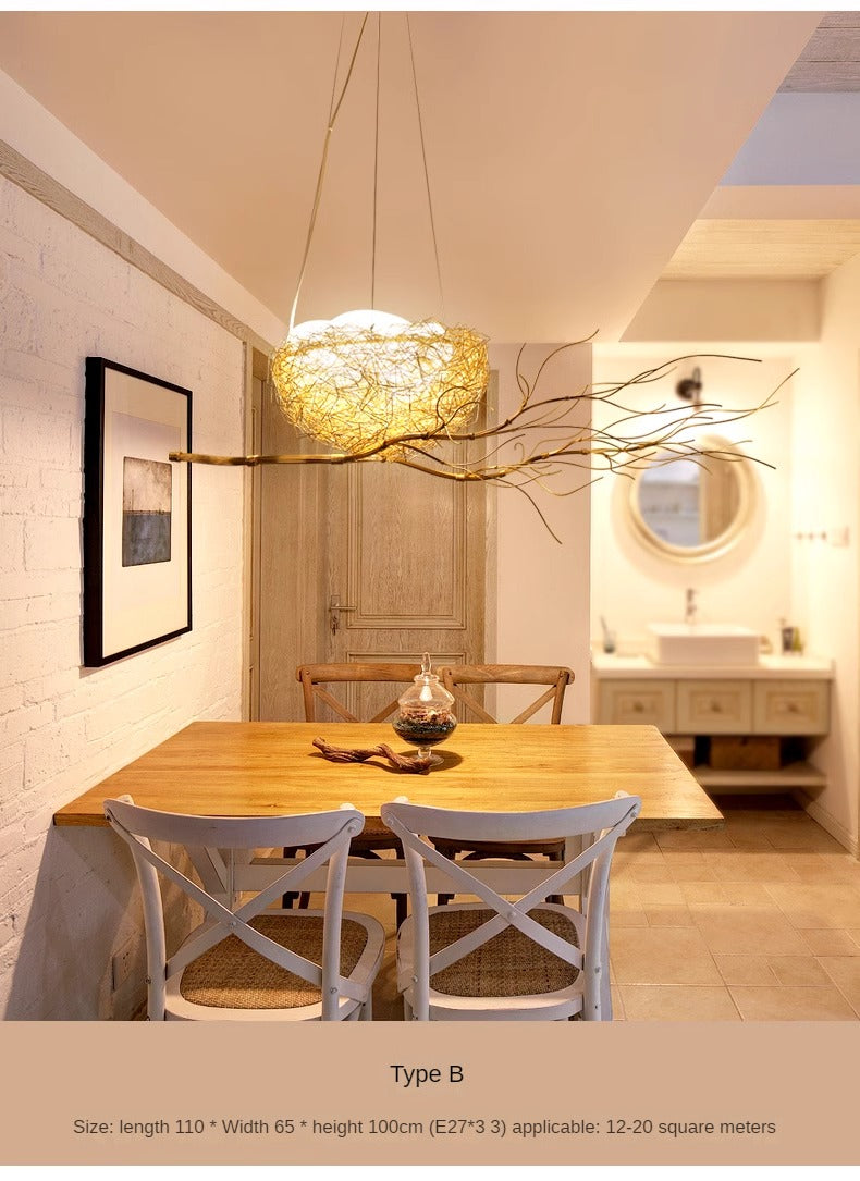 HEIKESZ Nordic Chandelier Modern Bird's Nest Design Warm Light Fixture for Living Room Bedroom Restaurant Art Lighting