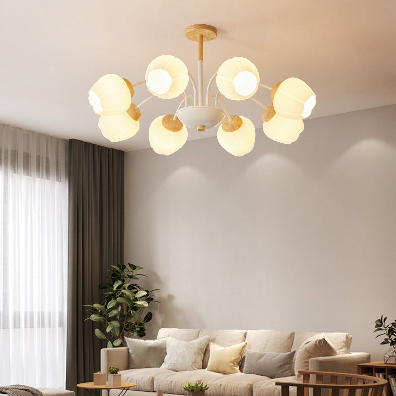 HEIKESZ Nordic living room chandelier solid wood bedroom lighting creative lily of the valley children's room lighting French cream wind retro dining room lighting fixtures for celling lighting