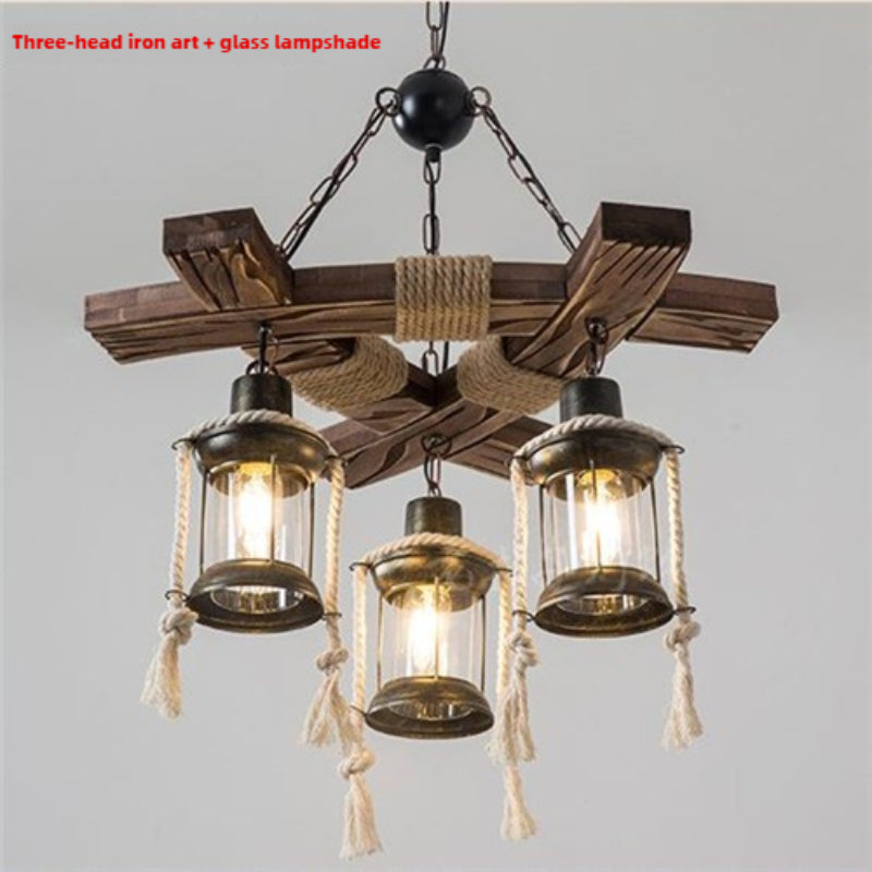 HEIKESZ Retro personalized wood chandelier restaurant bar coffee shop pub snacks milk tea hot pot shop creative industrial wind lamp
