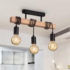 HEIKESZ Customer Dining Room and Study Room Coffee Shop Retro Industrial Style Clothing Store Bar Aisle Creative Lampshade Wood Strip Chandelier LED Light for Bedroom Night Aestitic Room Lamp