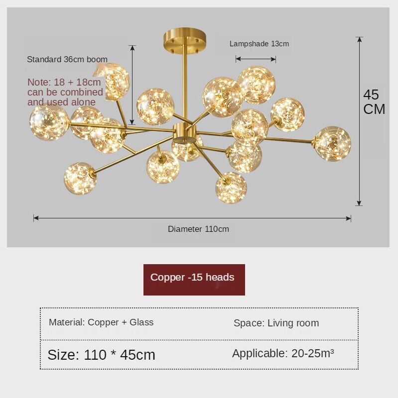 HEIKESZ Nordic Copper Chandelier Modern Minimalist Magic Bean Bubble Lamp for Living Room Dining Room Bedroom Ceiling Light