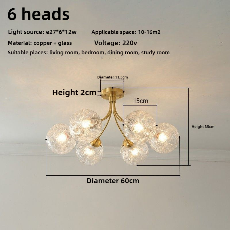 HEIKESZ French light luxury bedroom ceiling lamp American medieval vintage living room lamp dining room study all copper glass chandelier lamp light fixtures for celling lights