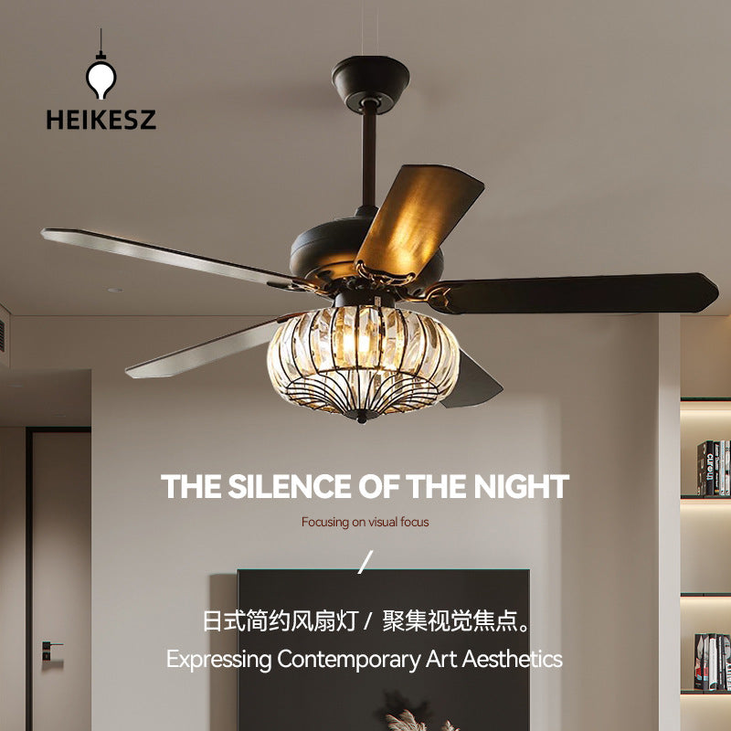 HEIKESZ New Chinese style wood leaf ceiling fan light living room dining room bedroom fan light silent frequency conversion household fan light chandelier cross-border