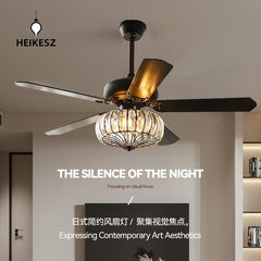 HEIKESZ New Chinese style wood leaf ceiling fan light living room dining room bedroom fan light silent frequency conversion household fan light chandelier cross-border