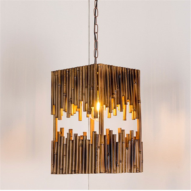 HEIKESZ American Retro Industrial Style Restaurant Coffee Shop Pub Bar Creative Wood Chandelier Cross-Border Solid Wood Bamboo Artwork Lamps LED Light for Bedroom Night Aesthetic Room Lamp
