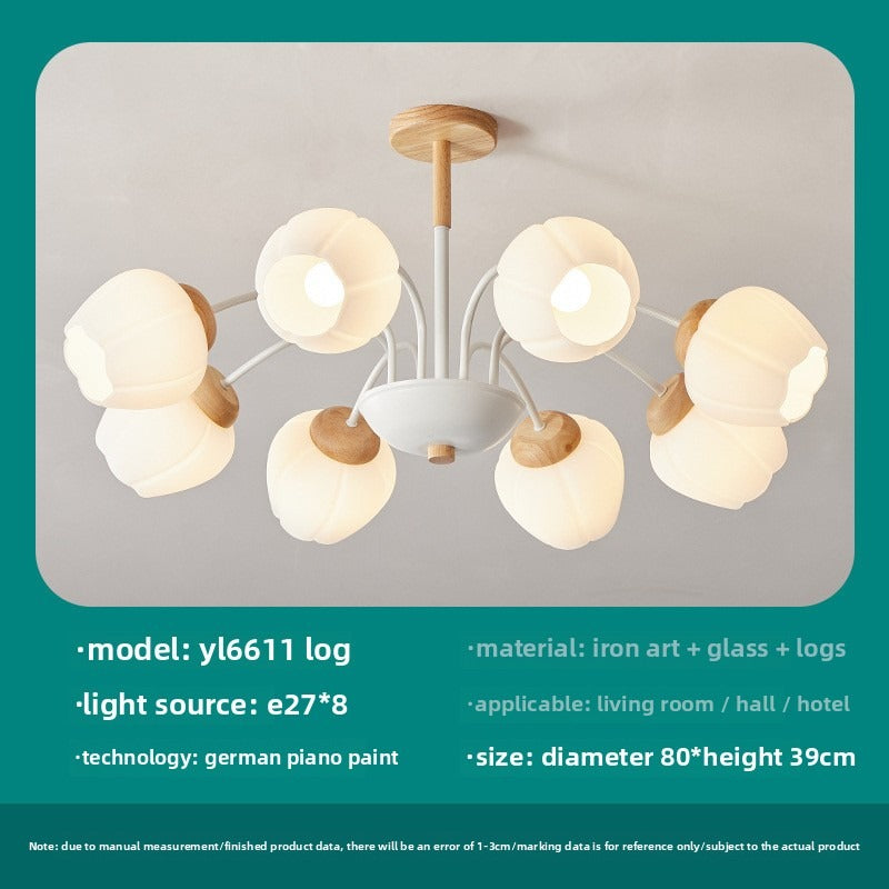 HEIKESZ Nordic living room chandelier solid wood bedroom lighting creative lily of the valley children's room lighting French cream wind retro dining room lighting fixtures for celling lighting