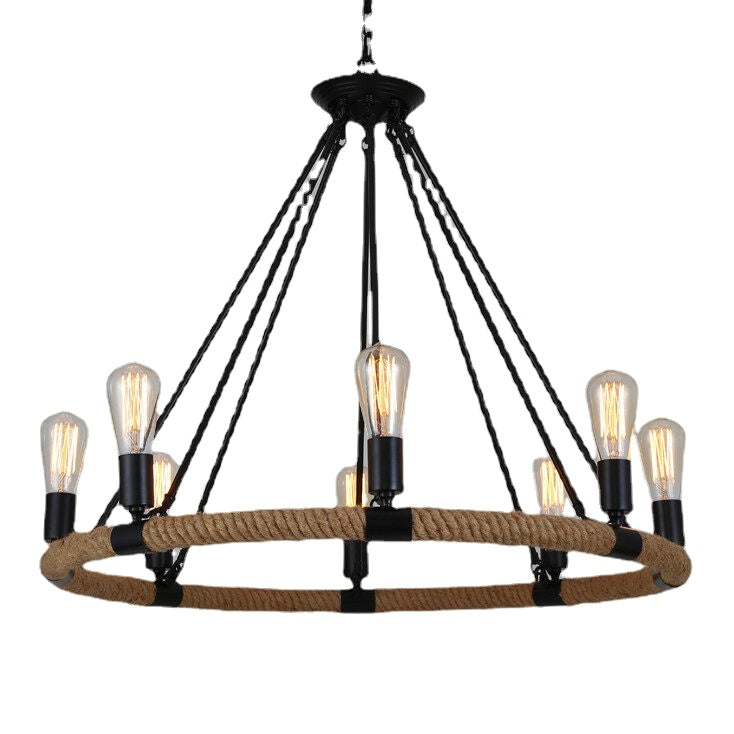 HEIKESZ American Country Double Layer Rope Ceiling Lamp Nordic Cafe Creative Lamps Retro Bedroom Chandelier american style retro outdoor indoor retro bedroom lamp american-style Industrial wind
