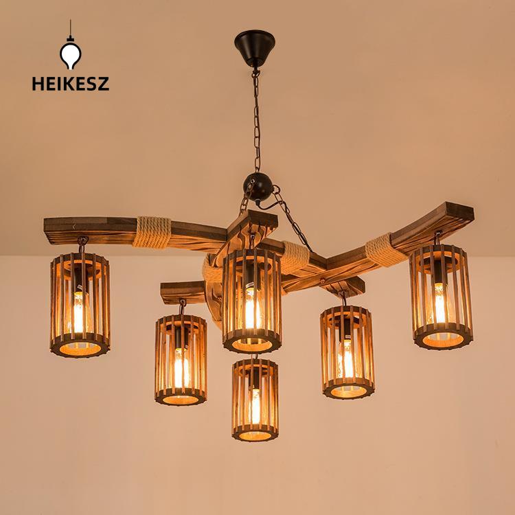 HEIKESZ Retro Personality Woodcraft Ceiling Lamp Restaurant Bar Coffee Shop Pub Snack Milk Tea Hot Pot Restaurant Creative Industrial Storm Lantern LED Light for Bedroom Night Aesthetic Room Lamp