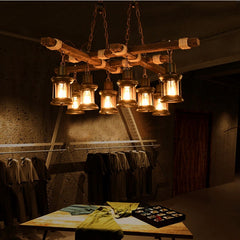 HEIKESZ Exclusive for Cross-Border American Retro Industrial Style Chandelier Dining Room/Living Room Coffee Shop Bar Counter Creative Solid Wood Ceiling Lamp LED Light for Bedroom Night Aesthetic Room Lamp