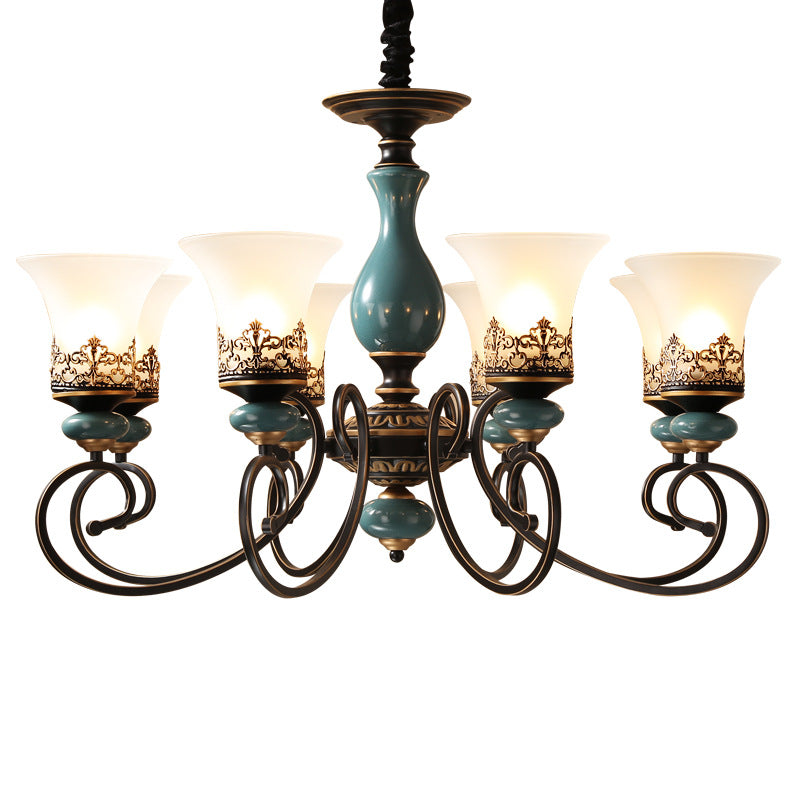 HEIKESZ Ceramic living room chandelier dining room light bedroom study light simple European lighting luxury atmosphere American retro lamp light fixtures for celling light