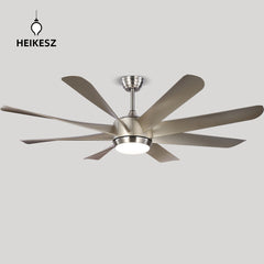 HEIKESZ 60 Inch Ceiling Fan with Light 8 ABS Blades Modern Silver Quiet High Wind Power for Living Room Dining Room Cross Border