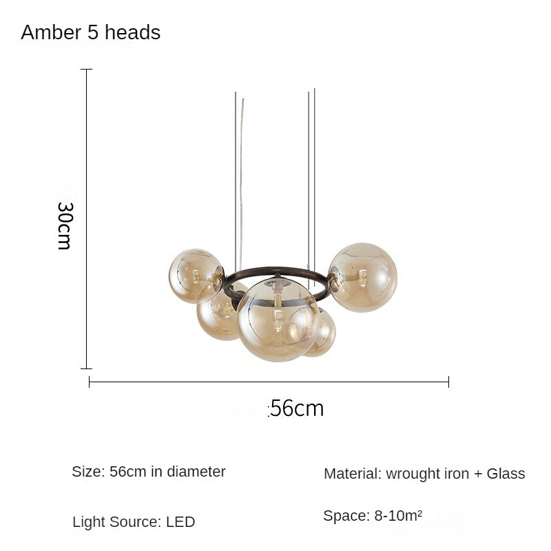 HEIKESZ Nordic Chandelier Lamp in the Living Room Modern Magic Bean Glass Ball Master Bedroom Dining Room Chandelier Smoky Gray Second Bedroom Study New Lamp