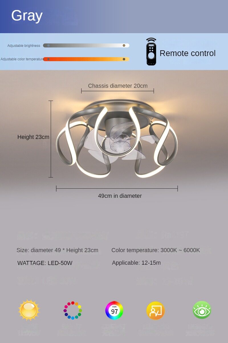 HIKESZ 360° Shaking Head Fan Lamp Nordic Ceiling Fan Light for Restaurant Kids Room Bedroom Household Modern Cooling Fan Light