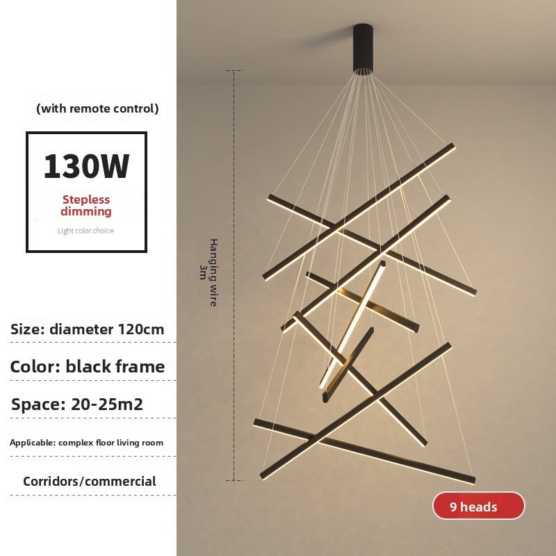 HEIKESZ Modern simple apartment loft duplex large chandelier villa empty living room long chandelier rotating staircase chandelier lamp light fixtures for celling lights