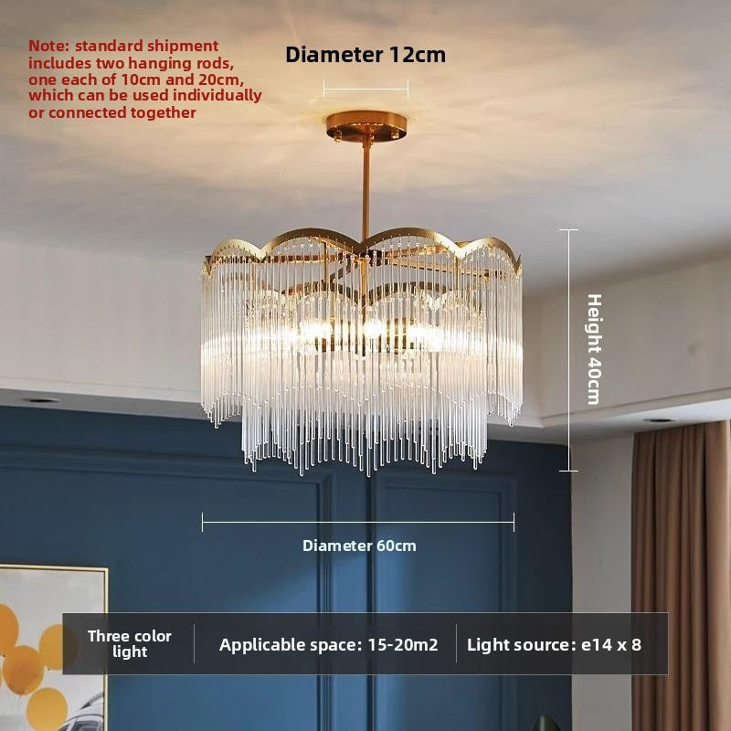 HEIKESZ Italian Luxury Stainless Steel Glass Rod Chandelier Modern Minimalist Living Room Ceiling Light with Tassel Dining Room Pendant Lamp