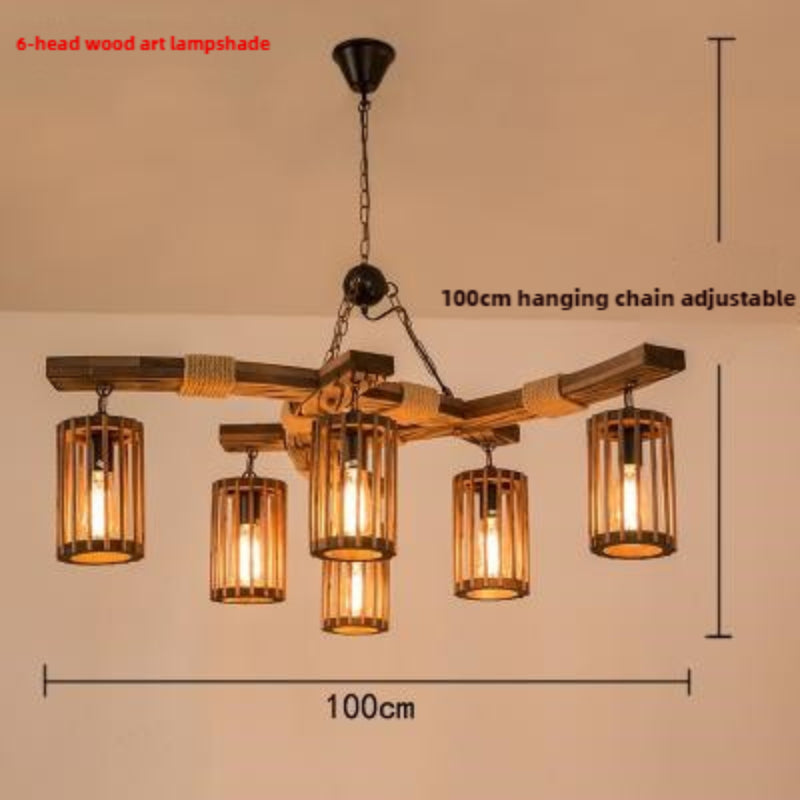 HEIKESZ Retro personalized wood chandelier restaurant bar coffee shop pub snacks milk tea hot pot shop creative industrial wind lamp