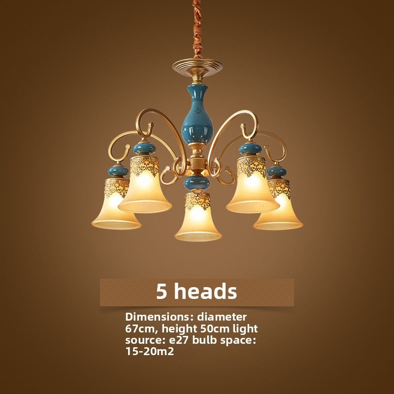 HEIKESZ Ceramic living room chandelier dining room light bedroom study light simple European lighting luxury atmosphere American retro lamp light fixtures for celling light