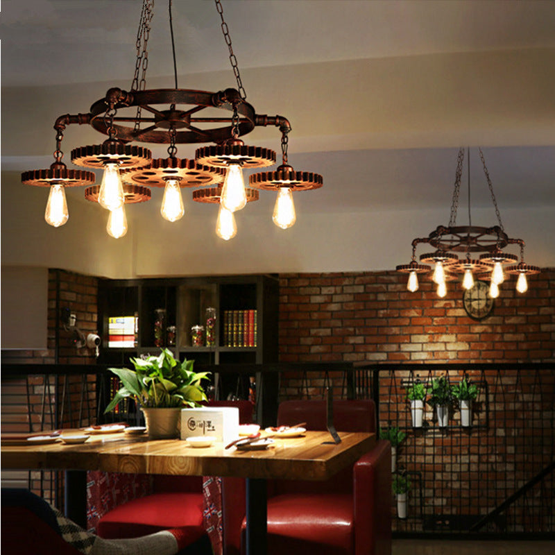 HEIKESZ LOFT Industrial Style Restaurant Coffee Shop Bar Chandelier Retro Creative Gear Clothing Store Bar Cafe Decorative Light LED Light for Bedroom Night Aesthetic Room Lamp