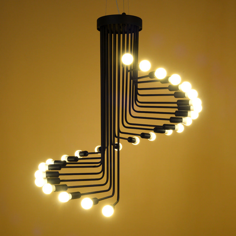 HEIKESZ Creative Wrought Iron Spiral Stair Chandelier American Retro Industrial Wind Restaurant and Cafe Clothing Store Decoration Chandelier LED Light for Bedroom Night Aesthetic Room Lamp