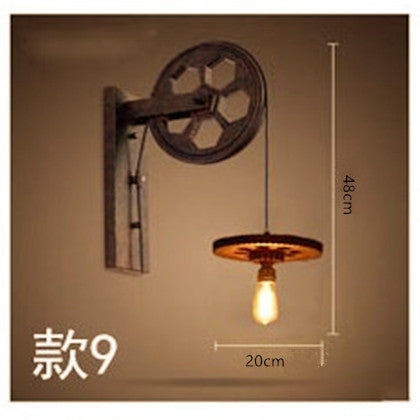 HEIKESZ LOFT Industrial Wind Wall Lamp Restaurant and Cafe Leisure Bar Creative Pulley Lamp American Retro Bar Decoration Wall Lamp LED Light for Bedroom Night Aesthetic Room Lamp