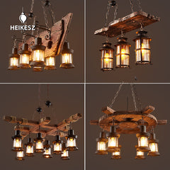 HEIKESZ Loft industrial wind chandelier American retro restaurant B & B bar bar creative personality barbecue shop wood lamps