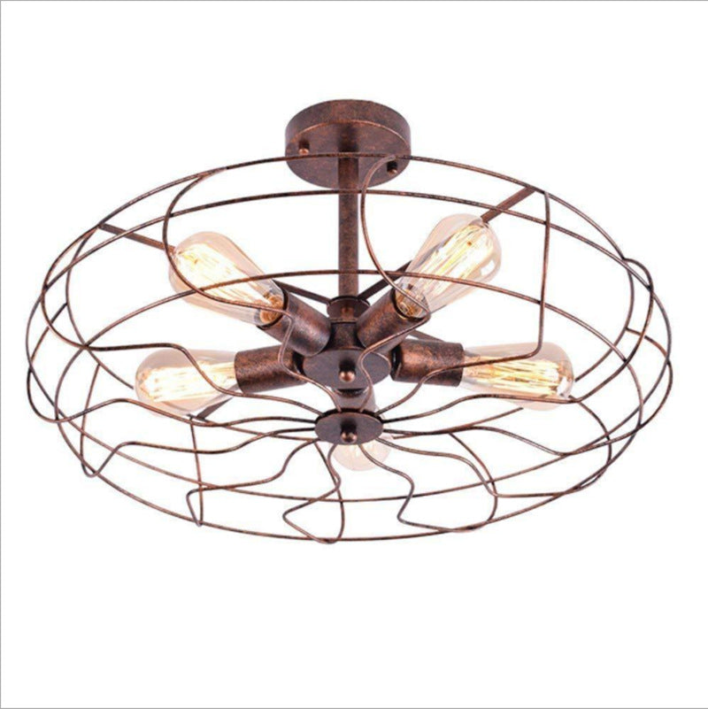 HEIKESZ LOFT Industrial Style Guest Dining Cafe Chandelier American Retro Iron Art Fan Ceiling Lamp Bar Counter Net Coffee Pendant Lamp LED Light for Bedroom Night Aesthetic Room Lamp