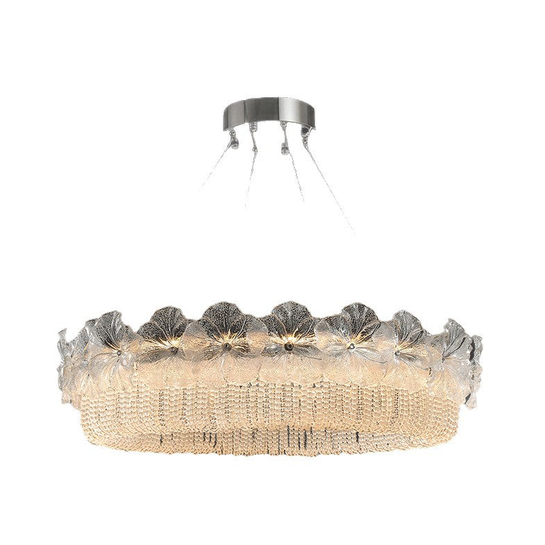 HEIKESZ Full Spectrum French Luxury Crystal Flower Ceiling Light for Living Room Bedroom Dining Room Glass Design
