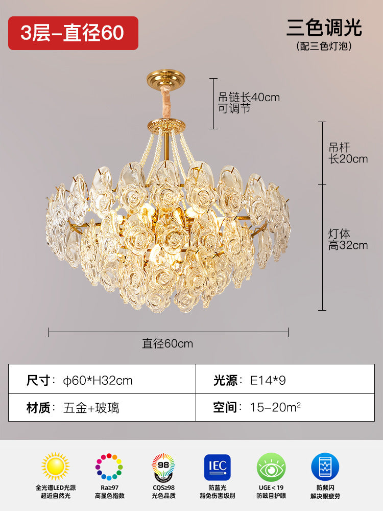 HEIKESZ French light luxury living room chandelier modern hall main light 2024 new creative cream wind rose dining room light lamp light fixtures for celling light