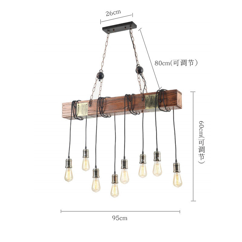 HEIKESZ American Retro Industrial Style Chandelier Restaurant Bar Bar Table Restaurant Lamps Balsa Boat Wood Distressed Strip Multi-Head Light LED Light for Bedroom Night Aesthetic Room Lamp
