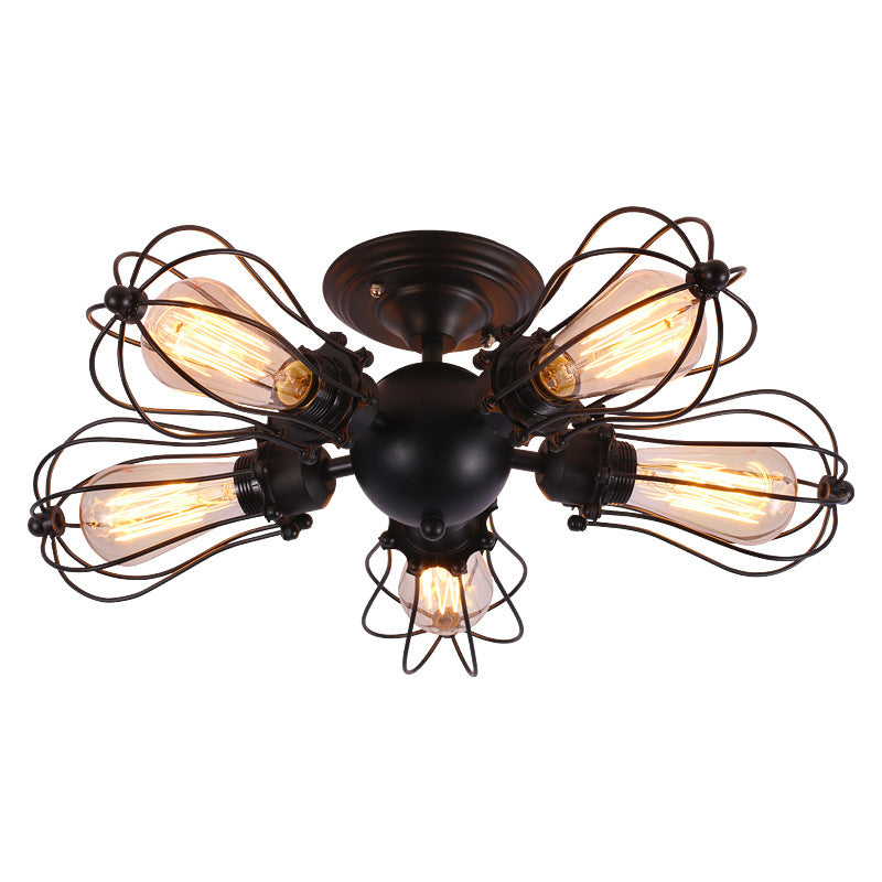 HEIKESZ LOFT Industrial Style Iron Ceiling Light Guest Restaurant Retro Iron Net Pot Cover Bar Counter Balcony Aisle American Creative Light LED Light for Bedroom Night Aesthetic Room Lamp