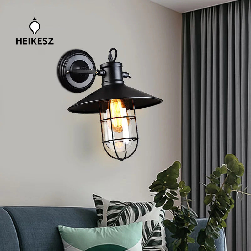 HEIKESZ Exclusive for Cross-Border American Retro Iron Art Creative Wall Lamp Personality Bar Aisle Foyer Cafe Industrial Wall Lamp LED Light for Bedroom Night Aesthetic Room Lamp