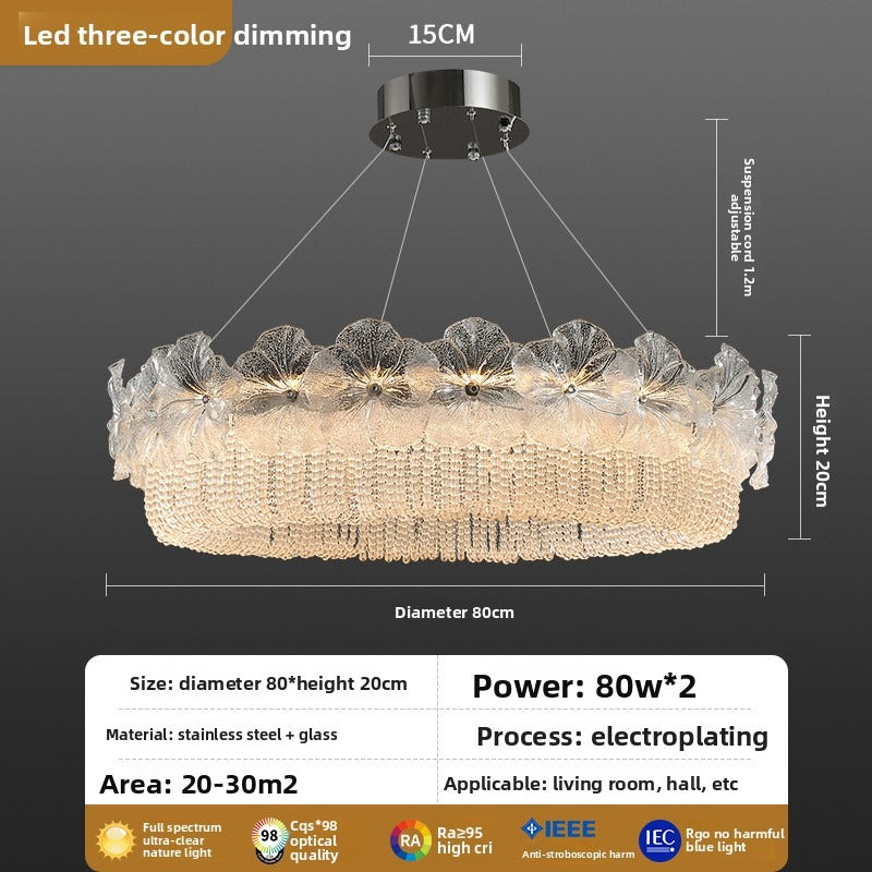 HEIKESZ Full Spectrum French Luxury Crystal Flower Ceiling Light for Living Room Bedroom Dining Room Glass Design