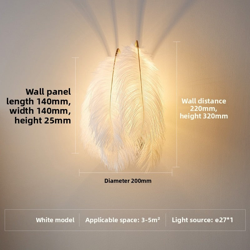 HEIKESZ Feather Wall Sconce 2026 Trendy Design Minimalist Aesthetic Cozy Romantic Bedside Lighting for Modern Home