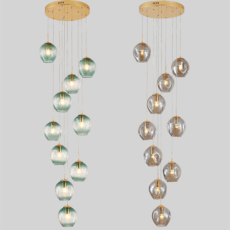 HEIKESZ Nordic Creative Staircase Chandelier Modern Ceiling Light for Living Room Dining Room Villa Duplex Rotating Staircase Long Pendant Light