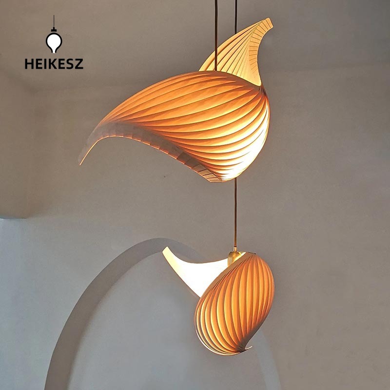 HAIKESZ Japanese Style Loft Staircase Pendant Light Creative Long Line Ceiling Lamp for Living Room Dining Art Wooden Lighting