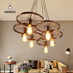 HEIKESZ LOFT Industrial Wind Restaurant and Cafe Pendant Lamp American Retro Bar Clothing Store Decorative Personality Wheel Decoration Light LED Light for Bedroom Night Aestitic Room Lamp