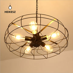HEIKESZ LOFT Industrial Style Guest Dining Cafe Chandelier American Retro Iron Art Fan Ceiling Lamp Bar Counter Net Coffee Pendant Lamp LED Light for Bedroom Night Aesthetic Room Lamp