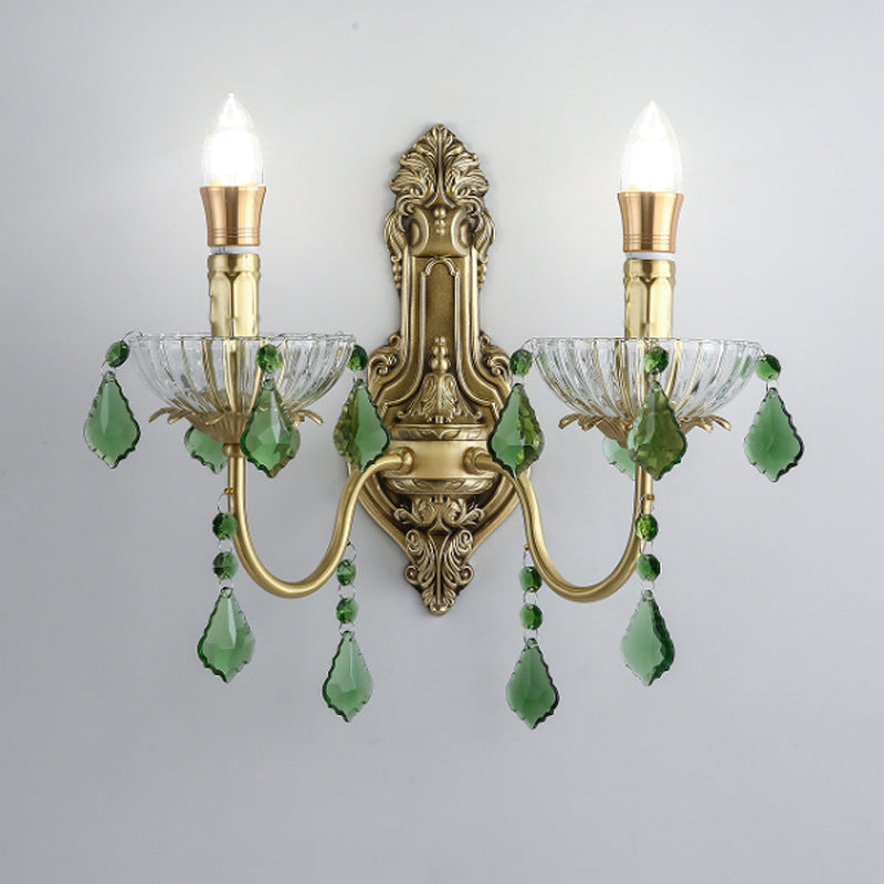 HEIKESZ Vintage American Brass Wall Light with Crystal for Living Room Bedroom Study French Luxury Sconce Candle Lamp