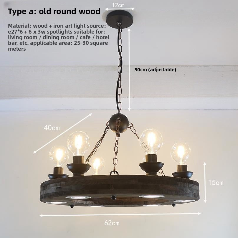 Vintage Industrial Wood Ceiling Light American Style for Living Rooms Cafe Hotel Lobby Creative Lighting