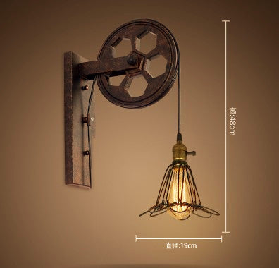 HEIKESZ LOFT Industrial Wind Wall Lamp Restaurant and Cafe Leisure Bar Creative Pulley Lamp American Retro Bar Decoration Wall Lamp LED Light for Bedroom Night Aesthetic Room Lamp