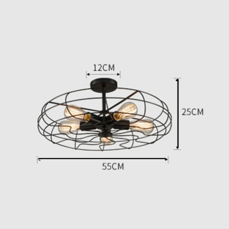 HEIKESZ LOFT Industrial Style Guest Dining Cafe Chandelier American Retro Iron Art Fan Ceiling Lamp Bar Counter Net Coffee Pendant Lamp LED Light for Bedroom Night Aesthetic Room Lamp