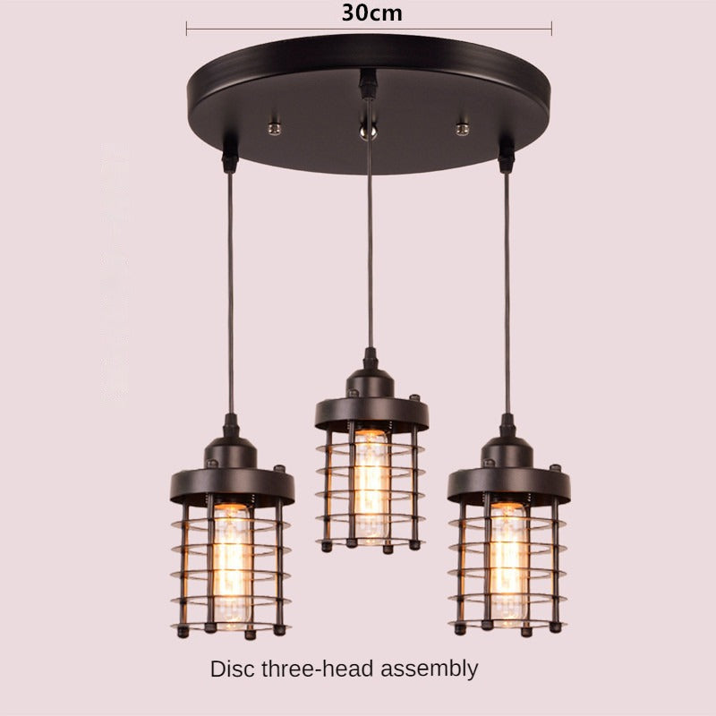 HEIKESZ Retro Industrial Style Chandelier American Loft Restaurant Coffee Shop Creative Wrought Iron Cage Bar Aisle Hallway Chandelier LED Light for Bedroom Night Aesthetic Room Lamp