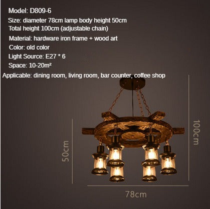 HEIKESZ American Retro Industrial Style Restaurant Coffee Shop Boat Wooden Chandelier Creative Bar Restaurant Box Nostalgic Wood Lamps LED Light for Bedroom Night Aestitic Room Lamp