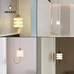 HEIKESZ Factory direct sales Internet celebrity bedroom bedside glass chandelier designer minimalist dining table bar line light milk white lamp light fixtures for celling light