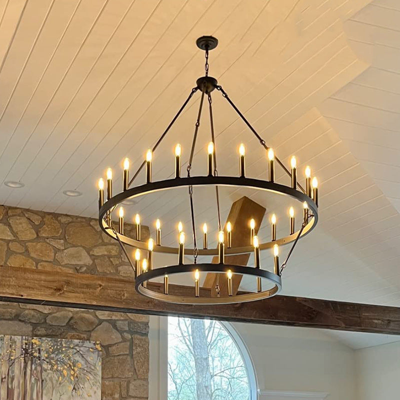 HEIKESZ Farmhouse Industrial Country Black Wheel Chandelier Roundhouse Dining Room Bedroom Hall Living Room Chandelier