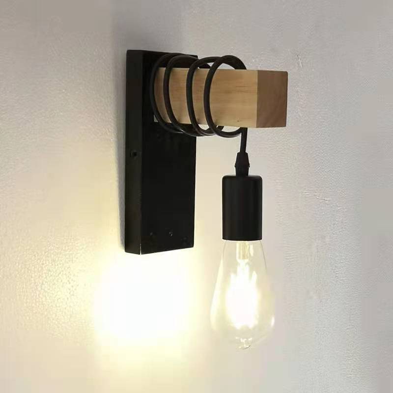 HEIKESZ Modern simple retro wall lamp bedroom living room bedside lamp creative personality wrought iron wood Nordic wall lamp stair lamp