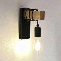 HEIKESZ Modern simple retro wall lamp bedroom living room bedside lamp creative personality wrought iron wood Nordic wall lamp stair lamp