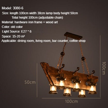 HEIKESZ American Retro Industrial Style Restaurant Coffee Shop Boat Wooden Chandelier Creative Bar Restaurant Box Nostalgic Wood Lamps LED Light for Bedroom Night Aestitic Room Lamp