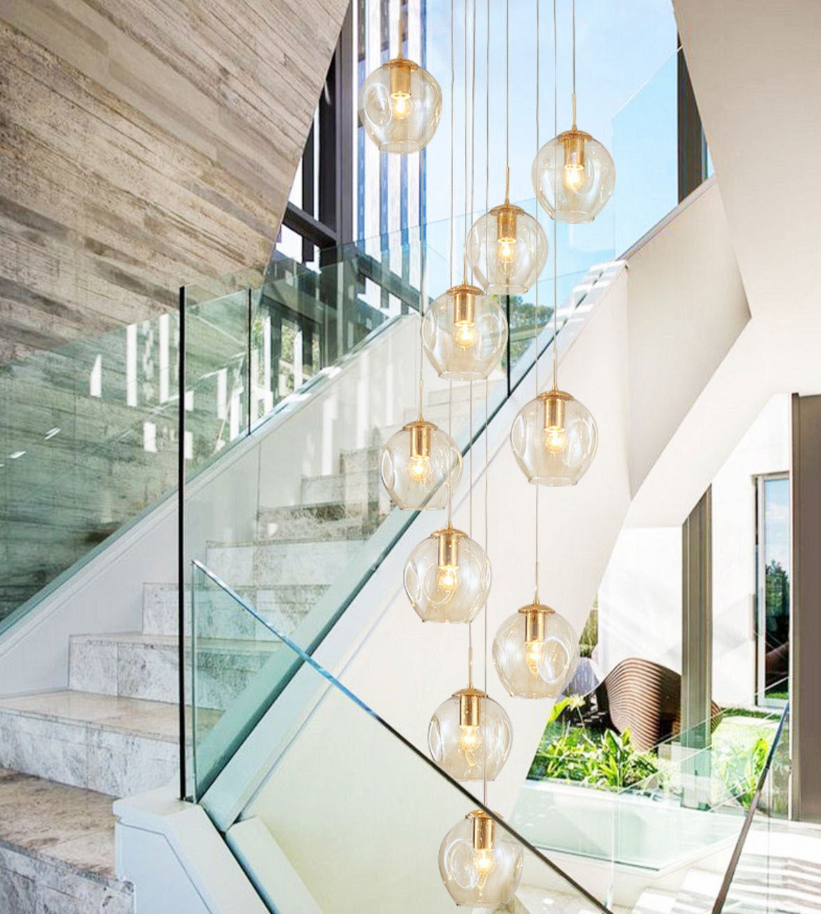 HEIKESZ Nordic Creative Staircase Chandelier Modern Ceiling Light for Living Room Dining Room Villa Duplex Rotating Staircase Long Pendant Light