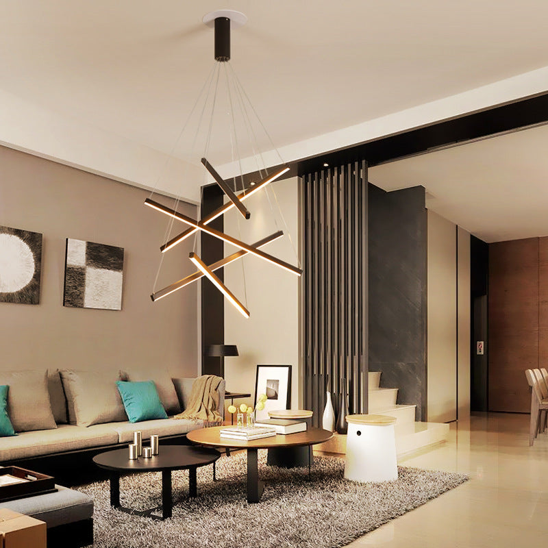 HEIKESZ 110V cross-border duplex staircase chandelier simple modern villa empty living room minimalist creative long line lighting Attic ceiling chandelier stairs led line light living room dining room nordic chandelier modern hanging chandelier